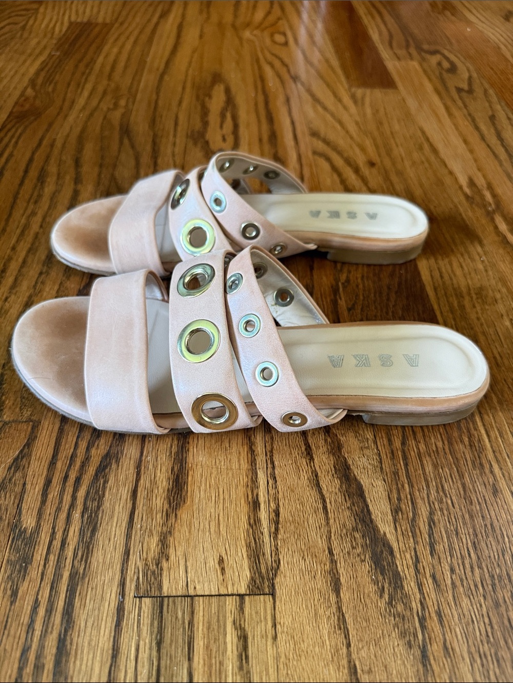 ASKA Blush Pink Grommet Slide Sandals
